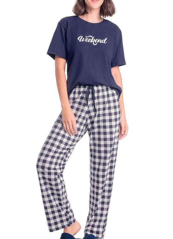 Espaço Pijama - Pijama Feminino Longo Espaço Pijama 4010319 Azul-Xadrez