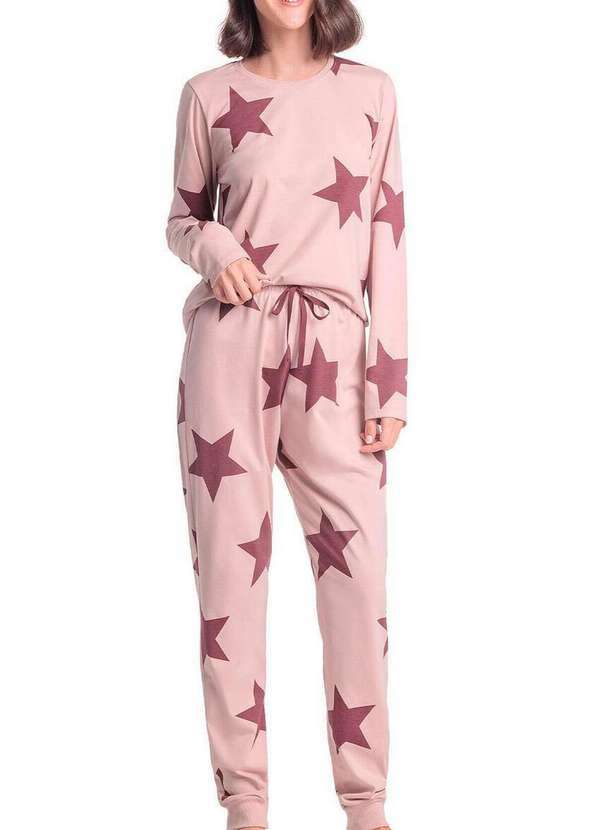 Espaço Pijama - Pijama Feminino Longo Espaço Pijama 4010335 Rosa-Estrelas