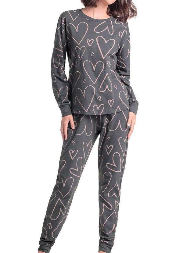 Espaço Pijama - Pijama Feminino Longo Espaço Pijama 4010351 Chumbo-Corações