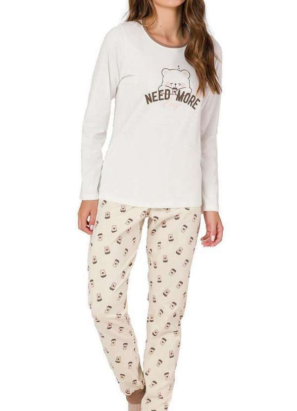 Espaço Pijama - Pijama Feminino Longo Espaço Pijama 41268 Off-White-Creme