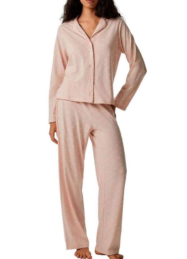 Hering - Pijama Feminino Longo com Abertura Hering 7ce7 1f-Rosa-Claro
