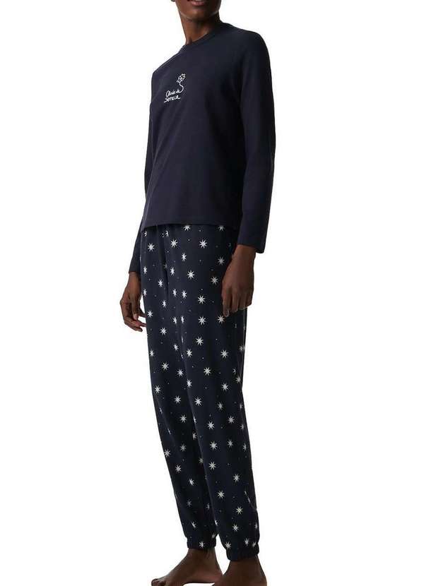 Hering - Pijama Feminino Longo Hering 7cz7 Ax7-Azul-Escuro