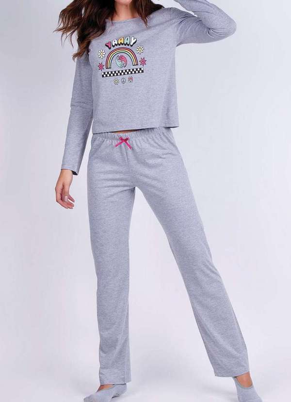 Lupo - Pijama Feminino Longo Lupo 24430-001 8000-Cinza-Mescla