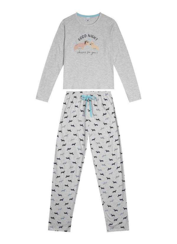 Malwee - Pijama Feminino Longo Malwee 1000117601 40000-Cinza-Claro