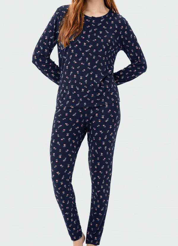 Malwee - Pijama Feminino Longo Malwee 1000117640 Df33b-Azul-Marinho