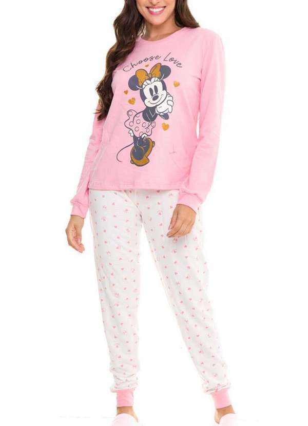 Disney - Pijama Feminino Longo Minnie Mouse 26.03.0053 Rosa-Off-White