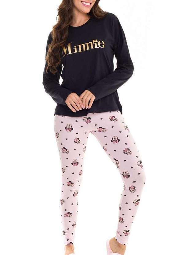 Disney - Pijama Feminino Longo Minnie Mouse 26.03.0054 Preto-Rosa