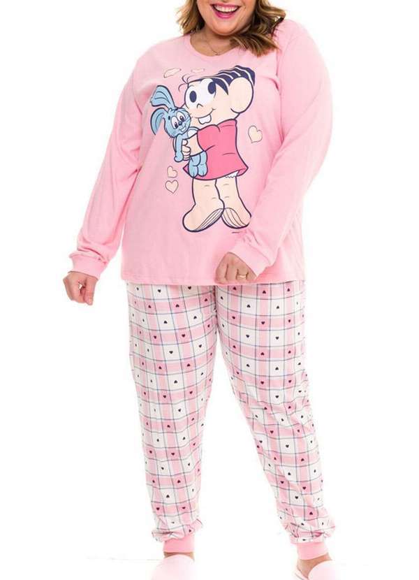 Turma da Mônica - Pijama Feminino Longo Mônica 89.04.0002 Plus Size Rosa