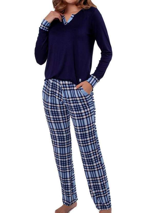 Podiun - Pijama Feminino Longo Podiun 225135 Marinho