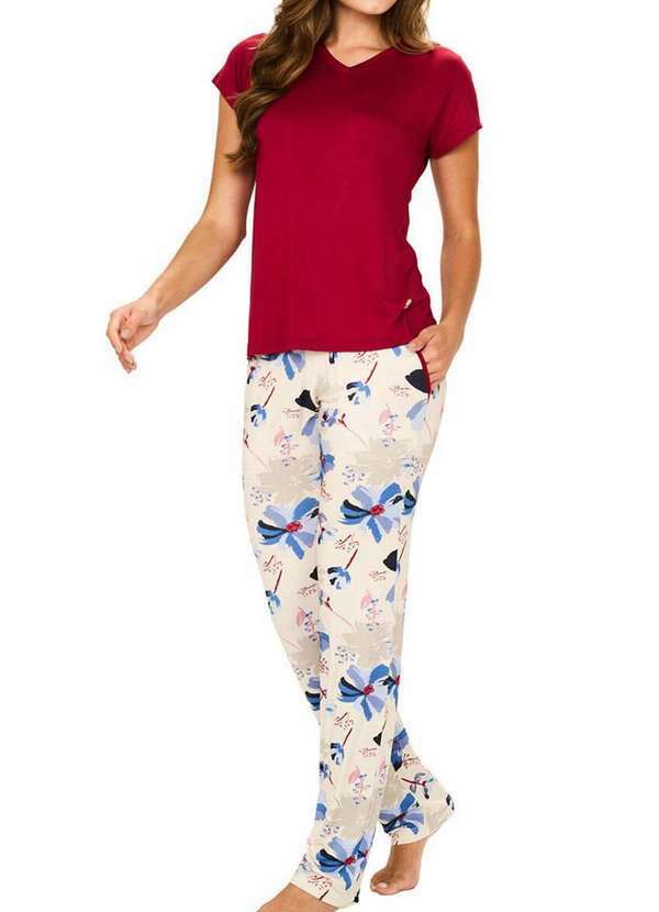 Podiun - Pijama Feminino Longo Podiun 245113 845-Floral-Aquarela