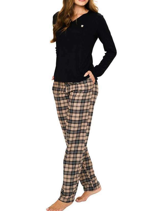Podiun - Pijama Feminino Longo Podiun 245125 297-Xadrez-Mpb