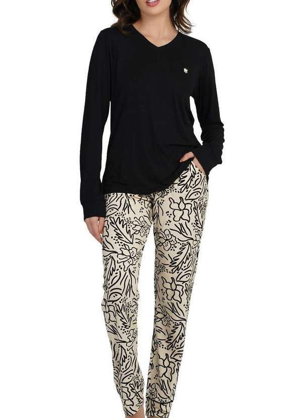 Podiun - Pijama Feminino Longo Podiun 255136 415-Floral-Étnico