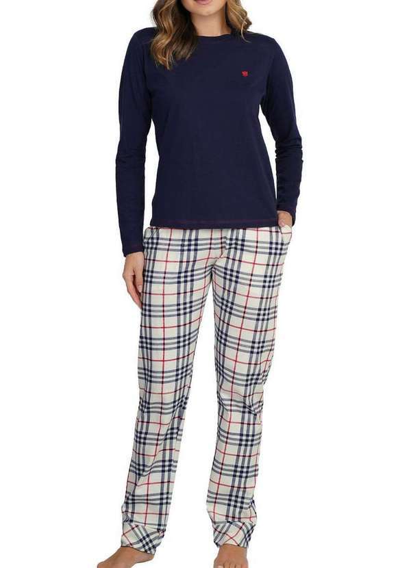 Podiun - Pijama Feminino Longo Podiun 255173 430-Xadrez-Navy
