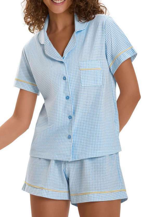 Cor com Amor - Pijama Feminino Curto com Abertura Cor com Amor 2010887 Azul