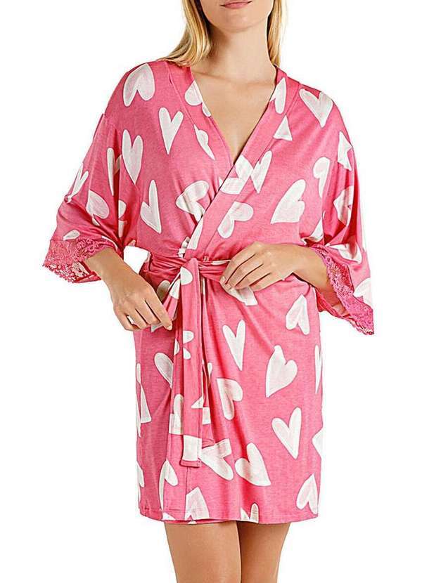 Cor com Amor - Robe Feminino Curto Cor com Amor 2010286 Rosa-Corações
