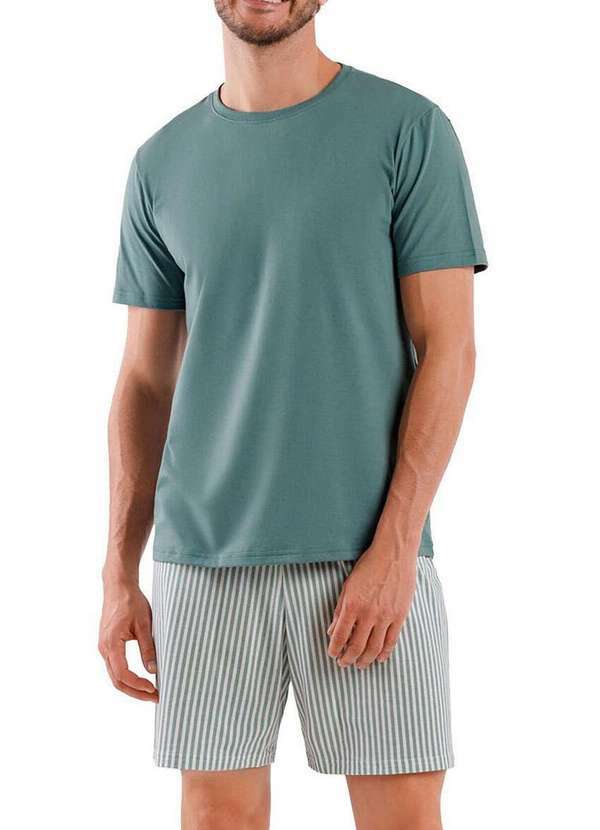 Cor com Amor - Pijama Masculino Curto Cor com Amor 2030148 Verde-Listras