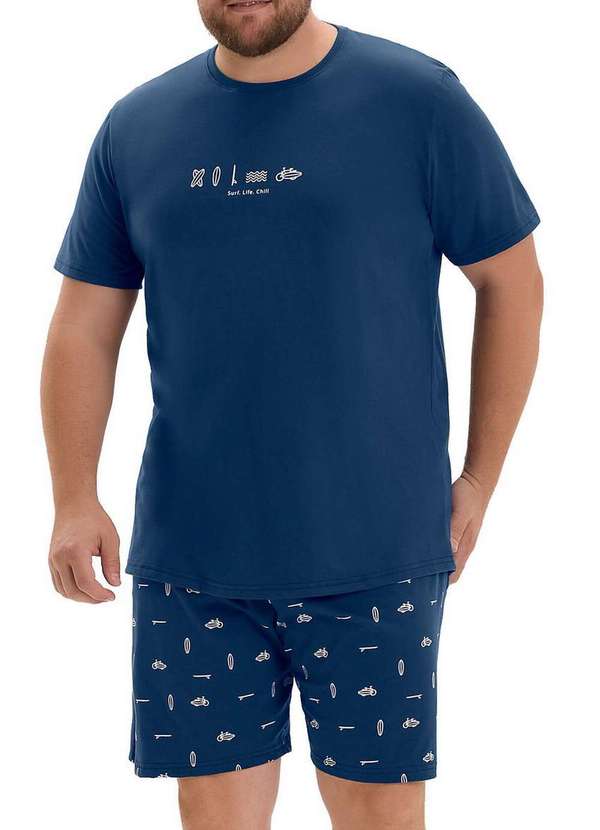 Cor com Amor - Pijama Masculino Curto Cor com Amor 2040042 Plus Size Marinho