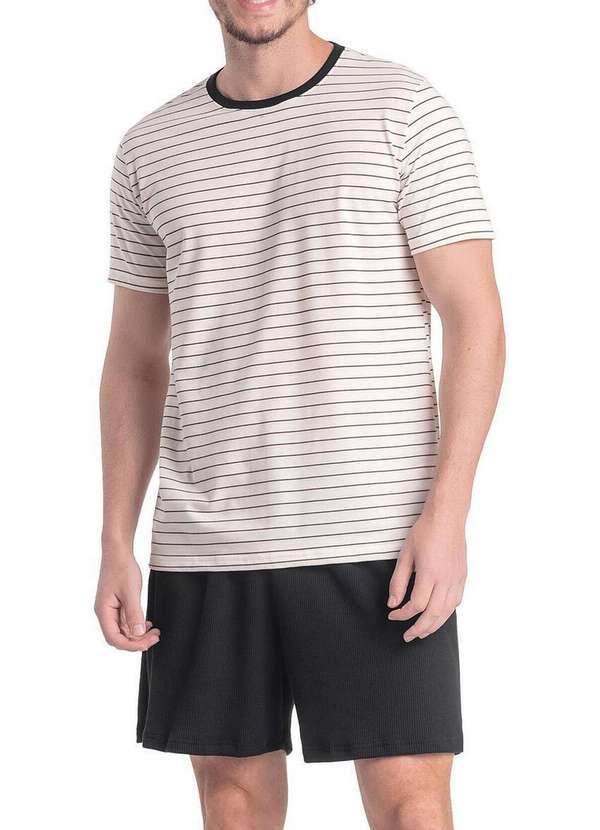 Espaço Pijama - Pijama Masculino Curto Espaço Pijama 4030021 Listras-Preto