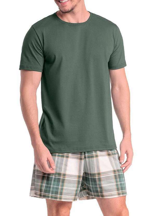 Espaço Pijama - Pijama Masculino Curto Espaço Pijama 4030022 Verde-Xadrez