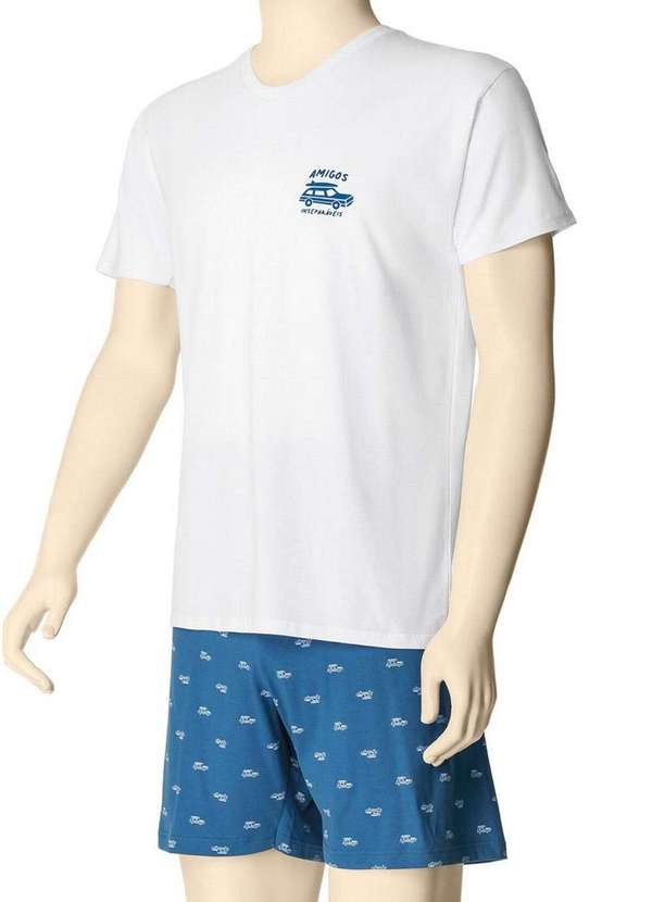 Pijama Masculino Curto Malwee 1000088394 00001-Branco - Meias Sao Jorge