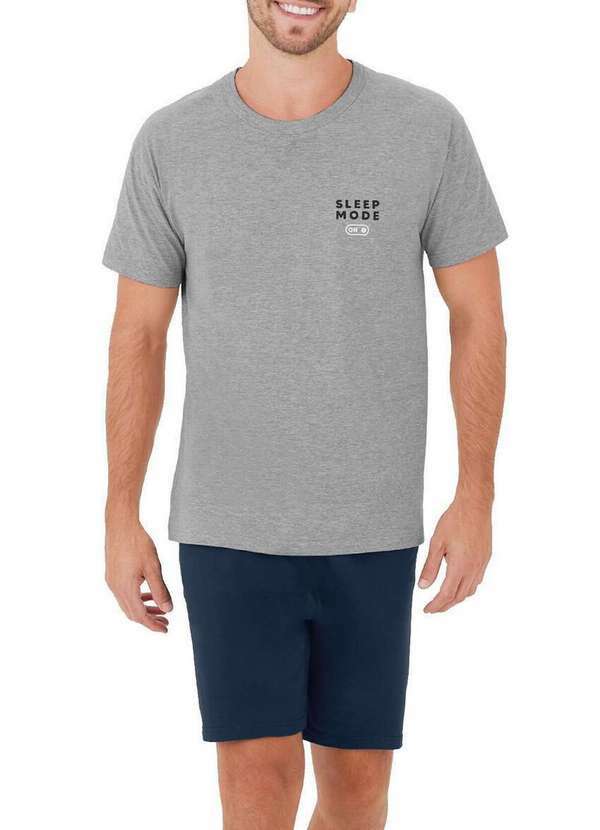 Malwee - Pijama Masculino Curto Malwee 1000126762 50000-Cinza-Marinho