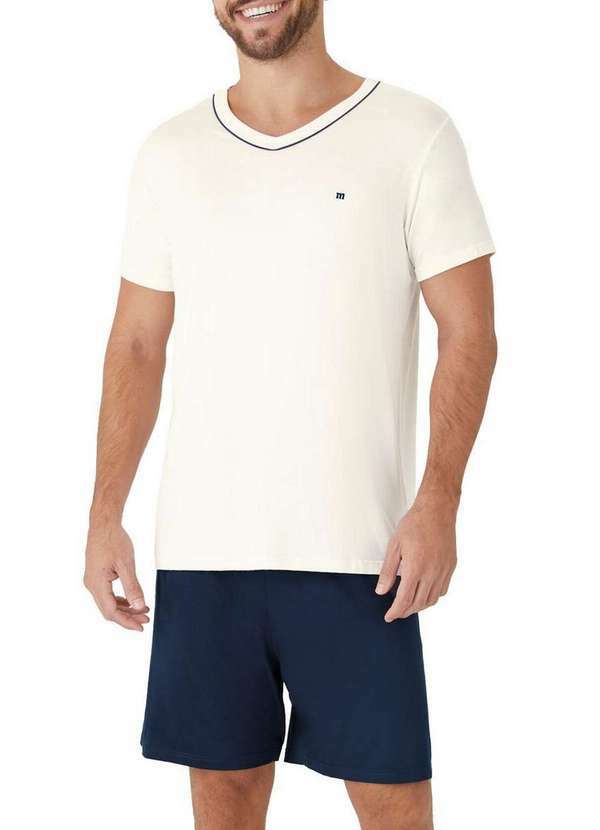 Malwee - Pijama Masculino Curto Malwee 1000133216 01739-Off-White-Marinho