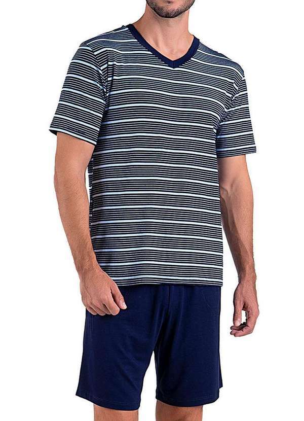 Podiun - Pijama Masculino Curto Podiun 238014 Listra-Marinho