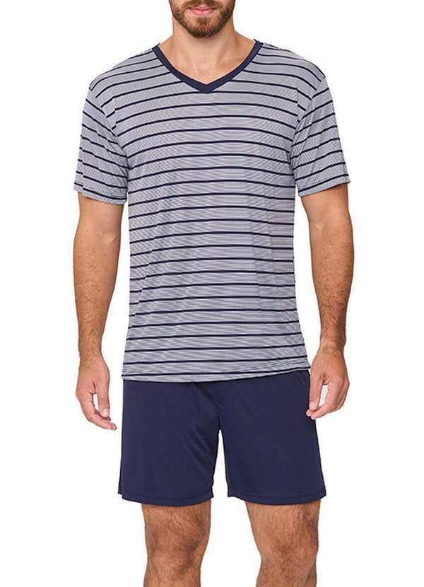 Podiun - Pijama Masculino Curto Podiun 258015 337-List.Marinho-Escuro