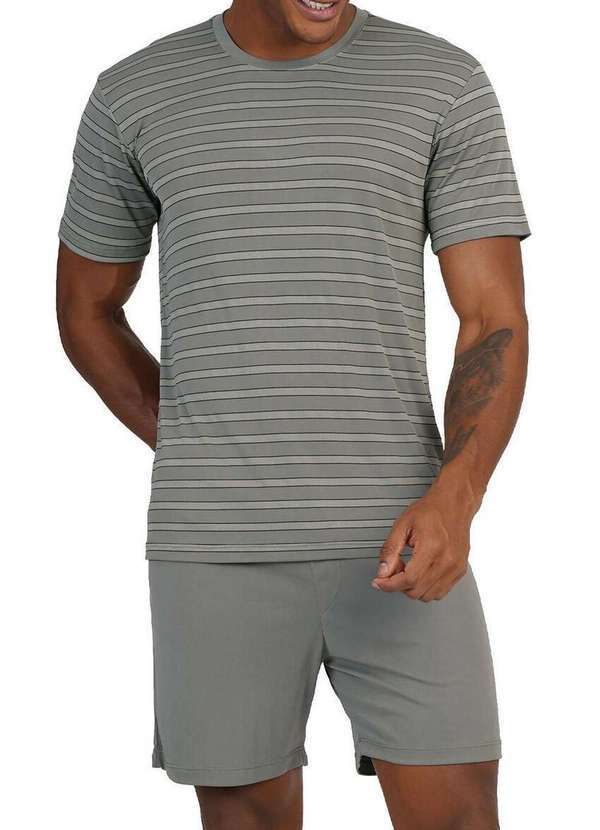 Podiun - Pijama Masculino Curto Podiun 258133 444-Listrado-Eclipse
