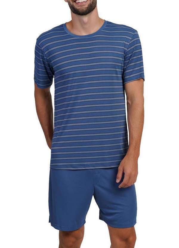 Podiun - Pijama Masculino Curto Podiun 268012 449-Listrado-Azul-Egeo