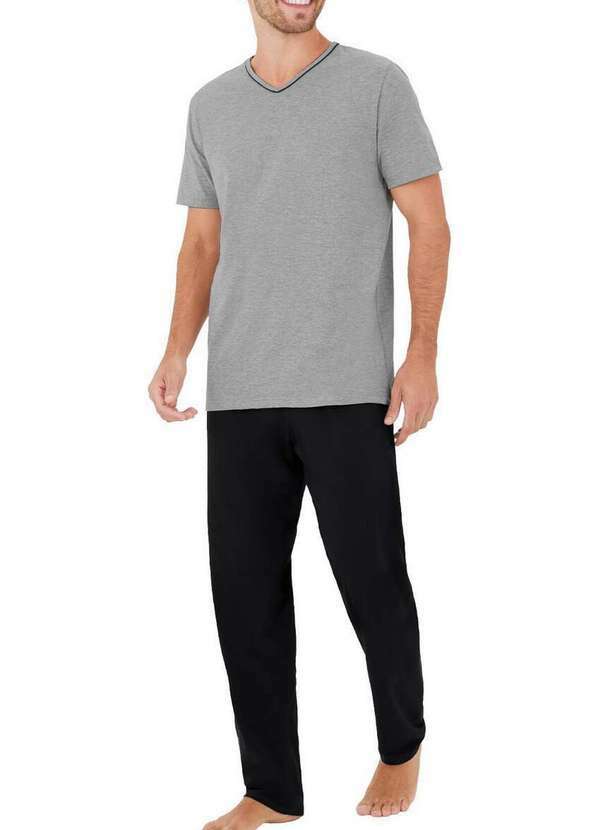 Malwee - Pijama Masculino Longo Malwee 1000126768 50000-Cinza-Preto