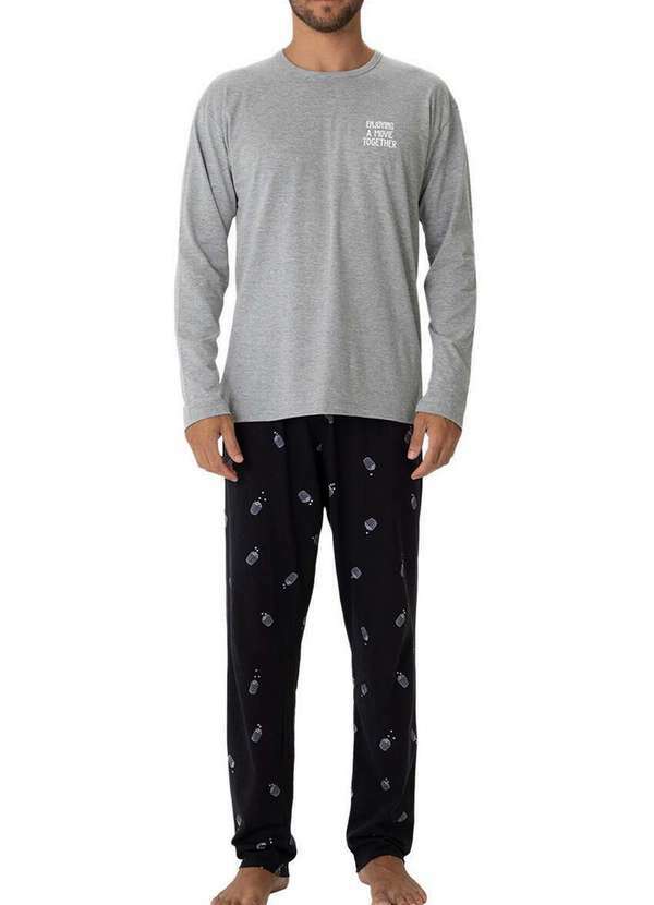 Malwee - Pijama Masculino Longo Malwee 1000126777 50000-Cinza-Preto