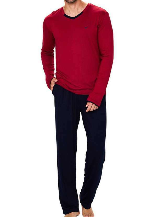 Podiun - Pijama Masculino Longo Podiun 248115 289-Vinho-Hip-Hop