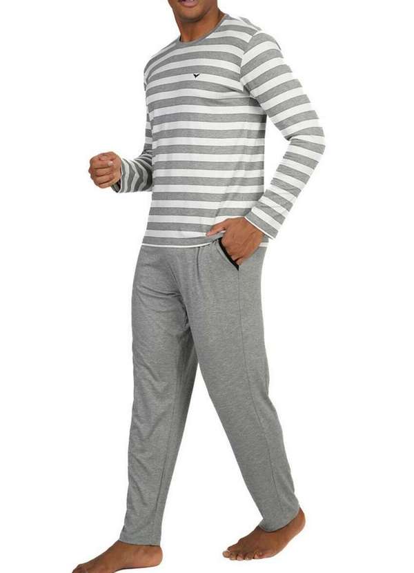 Podiun - Pijama Masculino Longo Podiun 258128 440-List.Mescla-Off 3