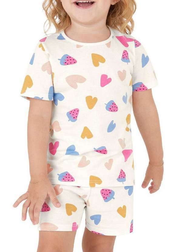 Malwee - Pijama Infantil Menina Curto 1000130555 Ds72a-Off-White