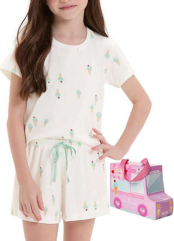 Cor com Amor - Pijama Infantil Menina Curto Cor com Amor 2050117 Off-White
