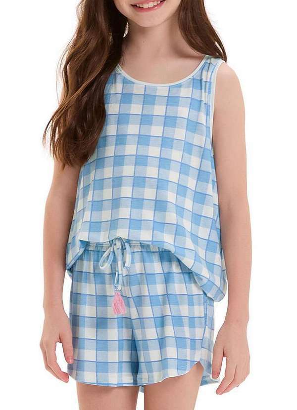 Cor com Amor - Pijama Infantil Menina Curto Cor com Amor 2050145 Xadrez-Azul