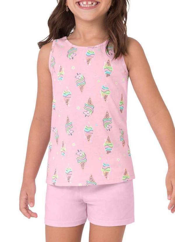 Malwee - Pijama Infantil Menina Curto Malwee 1000130561 Ds69a-Rosa-Claro