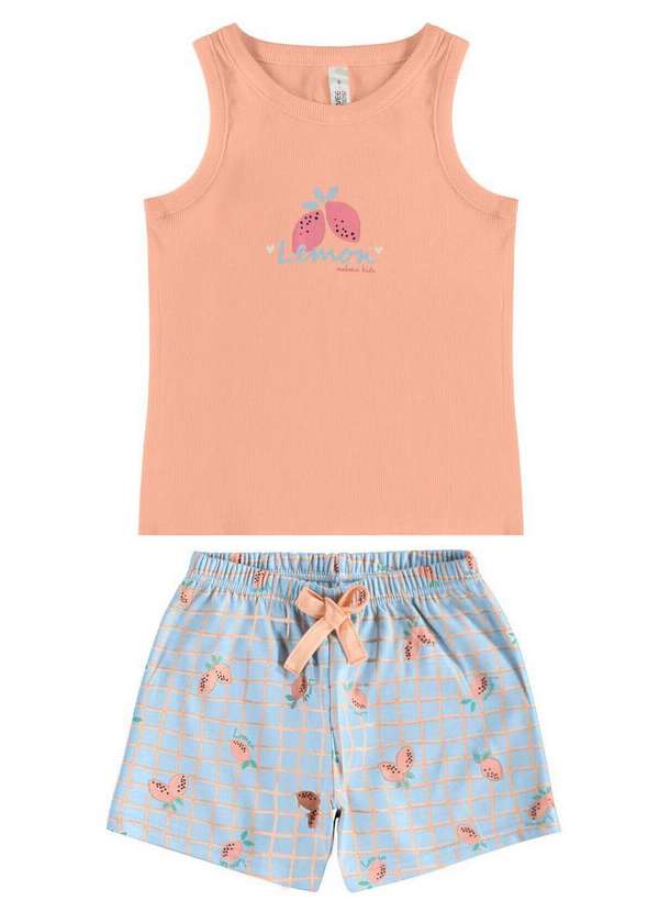 Malwee - Pijama Infantil Menina Curto Malwee 1000130564 01433-Ds66a-Salmão-Azul 2