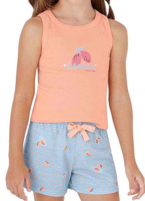 Malwee - Pijama Infantil Menina Curto Malwee 1000130564 01433-Ds66a-Salmão-Azul