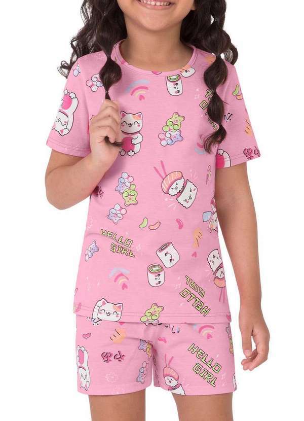 Malwee - Pijama Infantil Menina Curto Malwee 1000130570 Ds64a-Rosa-Claro