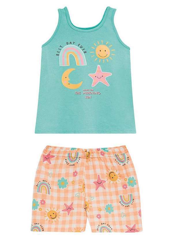 Malwee - Pijama Infantil Menina Curto Malwee 1000131878 02384-Verde-Laranja 2