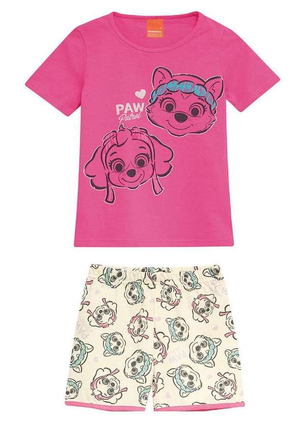 Malwee - Pijama Infantil Menina Curto Malwee 1000131945 01063-Rosa-Off-White 2