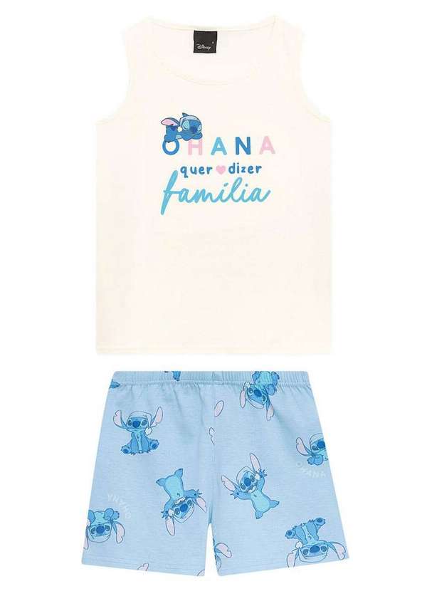 Malwee - Pijama Infantil Menina Curto Malwee 1000132346 01739-Off-White-Azul 2