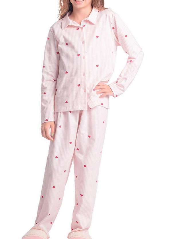 Espaço Pijama - Pijama Infantil Menina Longo com Abertura Espaço Pijama 4050055 Rosa-Corações