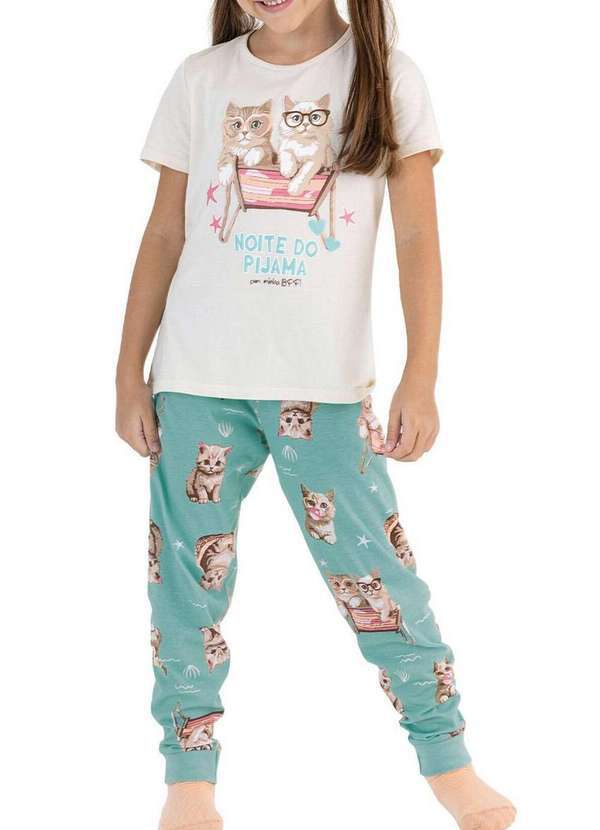 Malwee - Pijama Infantil Menina Longo Malwee 1000131893 02143-Off-White-Verde