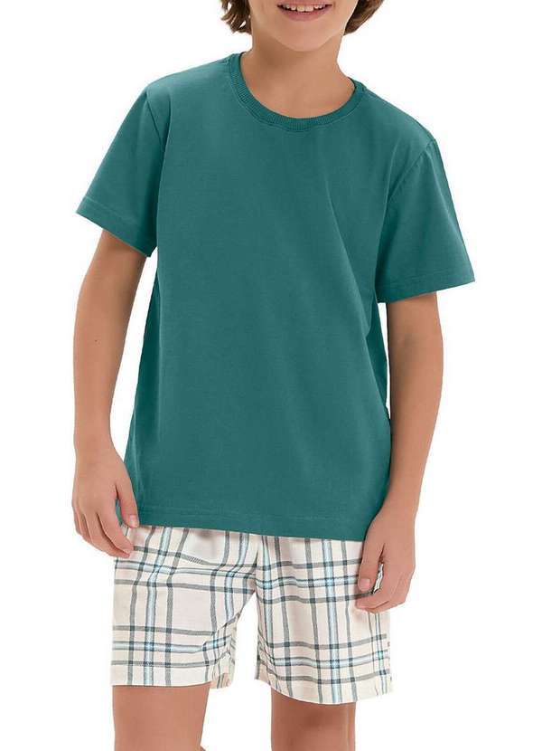 Cor com Amor - Pijama Infantil Menino Curto Cor com Amor 2060062 Verde-Off-White