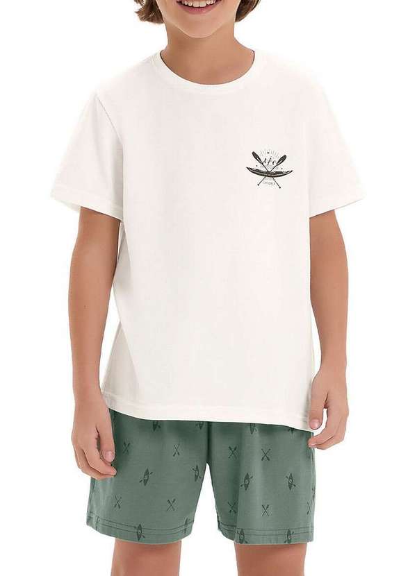 Cor com Amor - Pijama Infantil Menino Curto Cor com Amor 2060066 Off-White-Verde