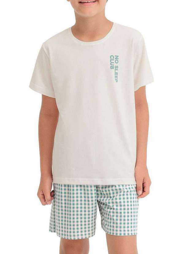 Espaço Pijama - Pijama Infantil Menino Curto Espaço Pijama 4060016 Off-White-Verde