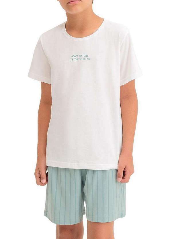 Espaço Pijama - Pijama Infantil Menino Curto Espaço Pijama 4060020 Off-White-Verde